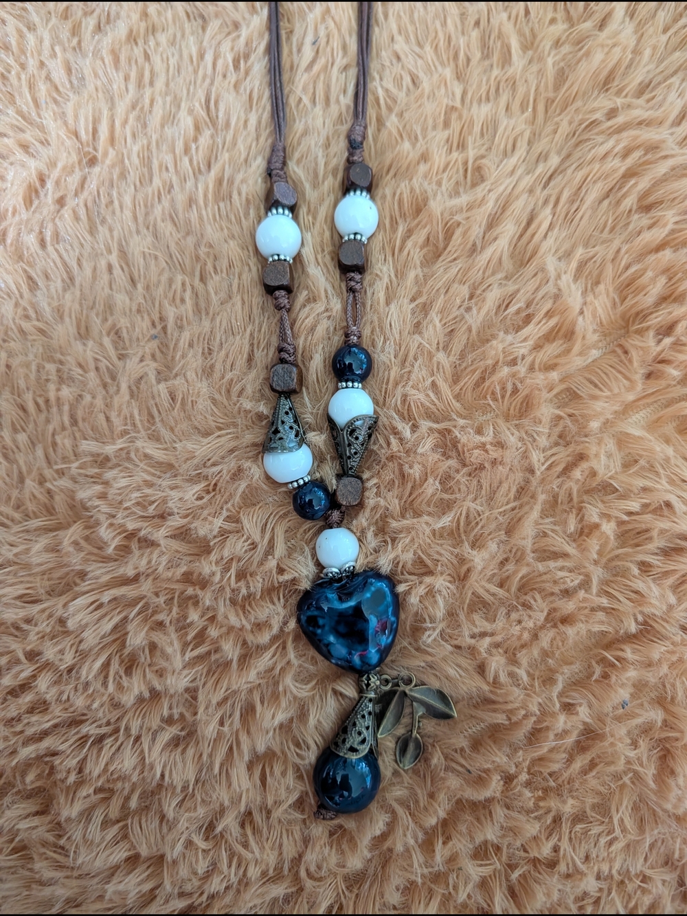 Bohemian Blue Glass Heart Pendant Necklace -